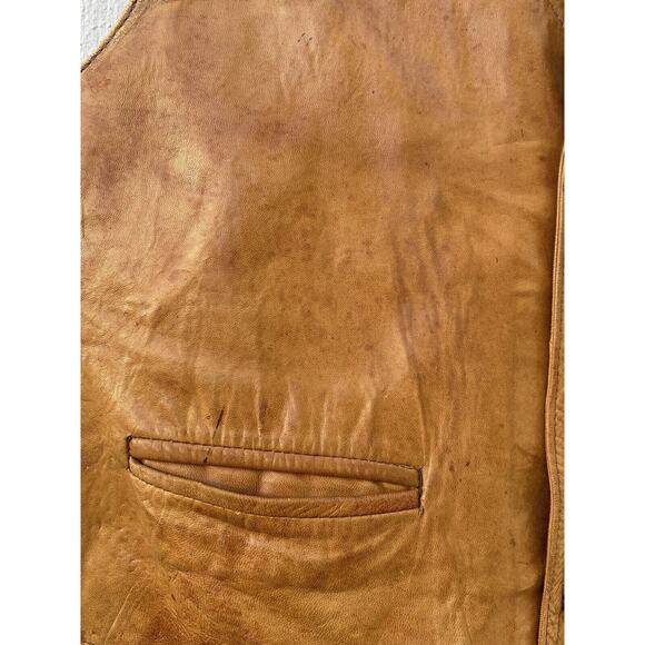Genuine Leather Men's Vintage Button Vest Made in‎ Mexico Size 44 Tan/Brown - Picture 4 of 16